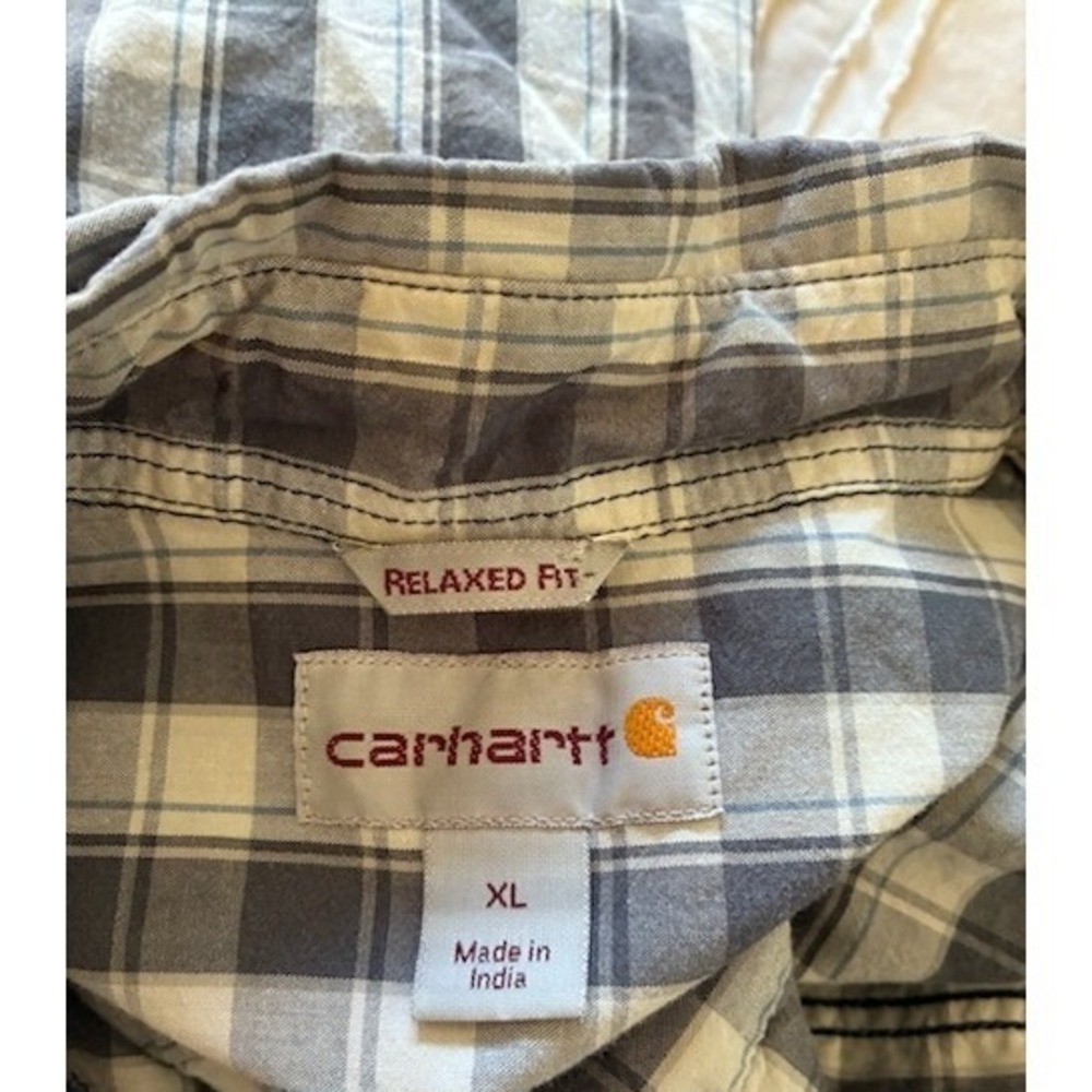 Carhartt Mens XL Relaxed Fit Plaid Short Sleeve Button Down Shirt Grey Blue - Picture 5 of 5